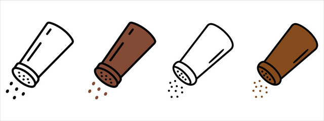 Salt and pepper shakers spilling seasonings in colorful illustration.