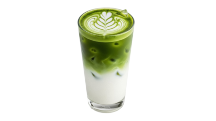 Isolated matcha latte with latte art, a vibrant and creamy beverage for coffee lovers