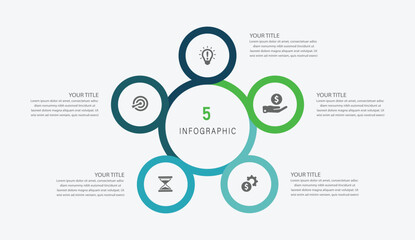5-Step Modern Circular Business Infographic Template for Marketing Strategy, Financial Planning, and Corporate Presentation Design