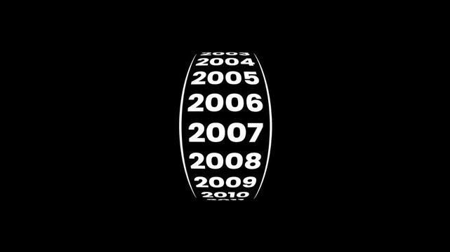 Vertical years counter scrolling smoothly to the year 2000 animation isolated on black background