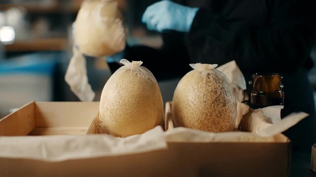 Medium shot showcasing padded pomelo packaging featuring soft foam inserts carefully securing the fruit to prevent bruising in transit with gentle handling techniques.