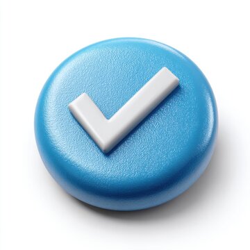 Blue button with check mark isolated on white background