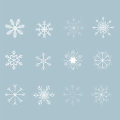 winter snowflake set vector illustration isolated on transparent background christmas decoration elements
