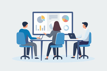 Obraz premium Team analyzing data presentation on a screen during a business meeting