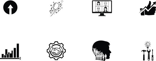 Business and technology icons in black and white