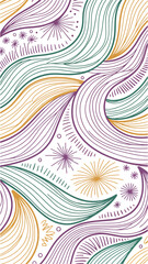 Abstract Artistic Pattern: A vibrant seamless pattern with flowing lines, intricate details, and a mix of colors evokes a sense of dynamic energy and artistic creativity.