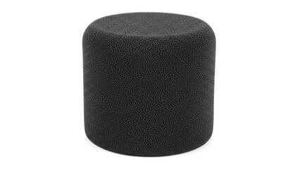 Black cylindrical foam windscreen cover for microphone isolated on white background