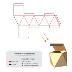Geometric Box Die Cut Template with Fold Lines &ndash; Packaging Mockup Vector
