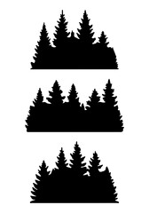 Obraz premium Pine forest silhouette illustration, pine tree vector art, pine tree vector, pine tree art design