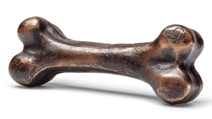 A realistic shiny brown dog bone toy designed for pet playtime and chewing, shaped like a classic bone to attract and entertain dogs.