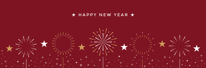 happy new year design with forework and hanging stars vector illustration