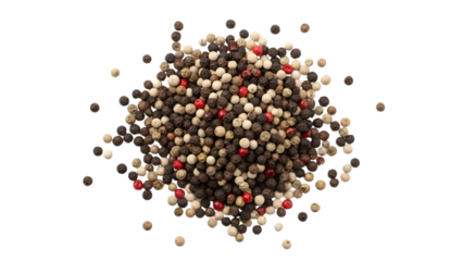 Assorted peppercorns in various colors isolated on a transparent background spices black white