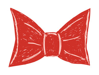 Hand drawn cute crayon red bow. Minimalist bowknot for wedding, birthday, christmas cards, poster, gift, invitation. Vintage minimalist coquette element. Whimsical doodle isolated vector illustration.