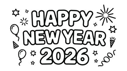 New Year Celebration 2026: An illustrated celebratory image with Happy New Year 2026 displayed and surrounding festive icons.