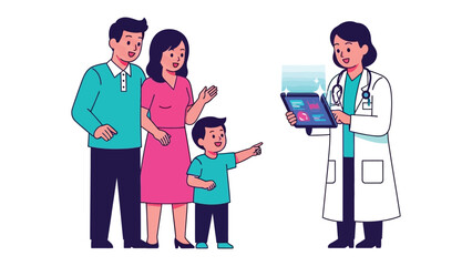 Healthcare Consultation: A medical professional consults with a family, showcasing modern medical care. The image highlights the importance of health and family well-being.