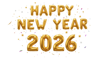 Happy new year 2026 isolated on transparent background