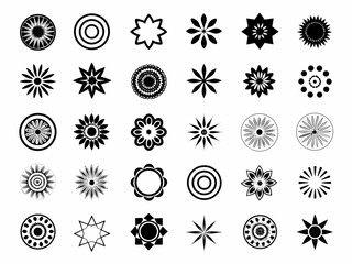 A collection of diverse circular and starburst patterned graphic elements