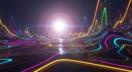 Abstract Neon Light Lines Creating a Dynamic Digital Landscape