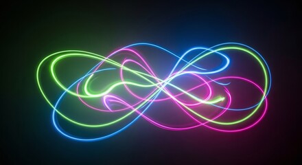 Dynamic Abstract Neon Light Trails Intertwining on a Dark Background