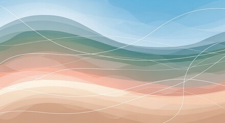 Abstract Background with Soft Gradient Waves and Flowing White Lines
