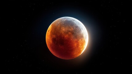 Stunning Blood Moon lunar eclipse visible in deep space, showing the Moon glowing red as it passes through Earth&rsquo;s shadow during a rare astronomical event.