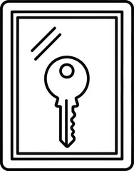 A black and white line icon illustrating a key inside a protective frame or digital interface