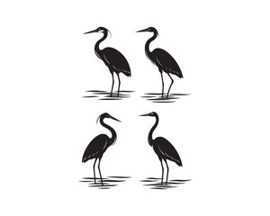 Obraz premium Heron bird silhouette, Heron shallow water silhouette vector illustration set collection, heron silhouette, heron bird silhouette, heron standing silhouette, heron in shallow water silhouette,