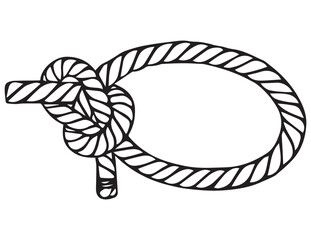 Climbing rope, sea rope, knots and loops. Vector drawing of various rope elements. On a white background.