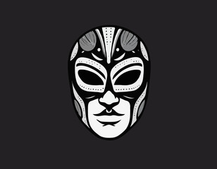 Illustration of a Luchador Wrestler in a Mask: A Black and White