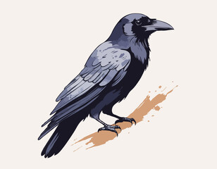 raven in illustration in brush stroke painting,