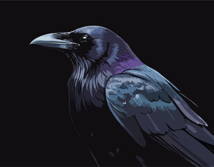 raven in illustration in brush stroke painting,