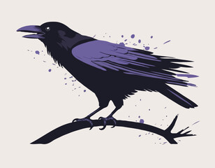 raven in illustration in brush stroke painting,