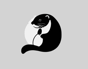 otter in black and white animal drawing,