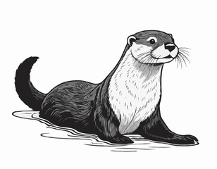 otter in black and white animal drawing,