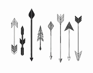 Vintage hand drawn arrow illustration in black and white on a wh