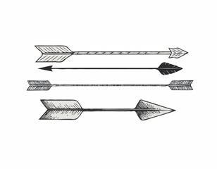 Vintage hand drawn arrow illustration in black and white on a wh
