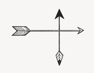 Vintage hand drawn arrow illustration in black and white on a wh