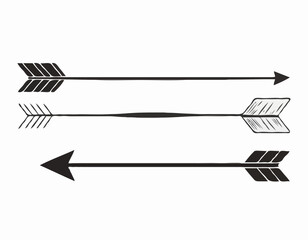 Vintage hand drawn arrow illustration in black and white on a wh