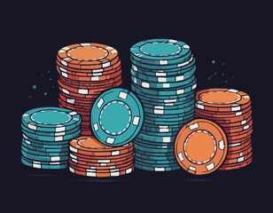 Detailed Illustration of Gambling Chips Stacked with Hand-Drawn