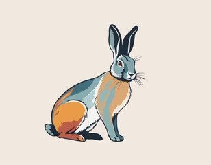 Rabbit, hare in illustration in brush stroke painting