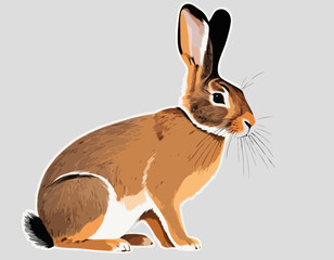 Rabbit, hare in illustration in brush stroke painting