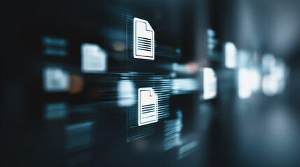 Digital documents cascade across a screen, representing the interconnectedness of information. This image highlights the modern reliance on digital file management and data processing.