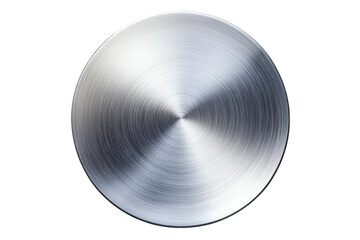 Brushed metal disc with radial texture isolated on transparent background. Metal plate isolated on white background.