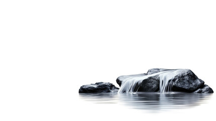 Waterfall Flow Over Rocks on Transparent Background
