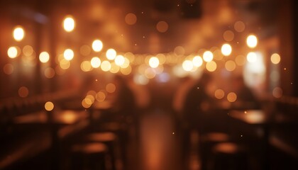 Fototapeta premium Enchanting blurred lights create a magical, warm ambiance, reminiscent of fireflies dancing in a cozy indoor setting, perfect for evening gatherings and celebrations