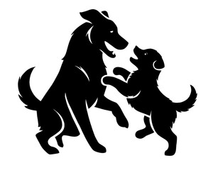 Obraz premium silhouette of a dog playing with its puppy, vector illustration icon isolated on white background 