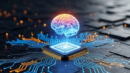 Digital Brain on a Microchip Illustrating Artificial Intelligence and Technology.