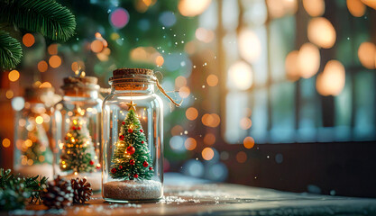 glass jars with Christmas tree web banner