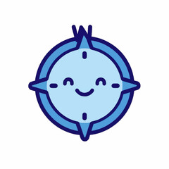 Cartoon Compass with Smiling Face Icon.