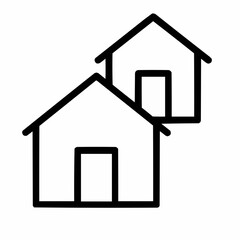 Line icon of a house with layered icons &mdash; multi-unit listing, black on white, square minimalist style